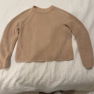 Jenni Kayne Ribbed Crew Neck cotton fisherman’s Sweater in Beige